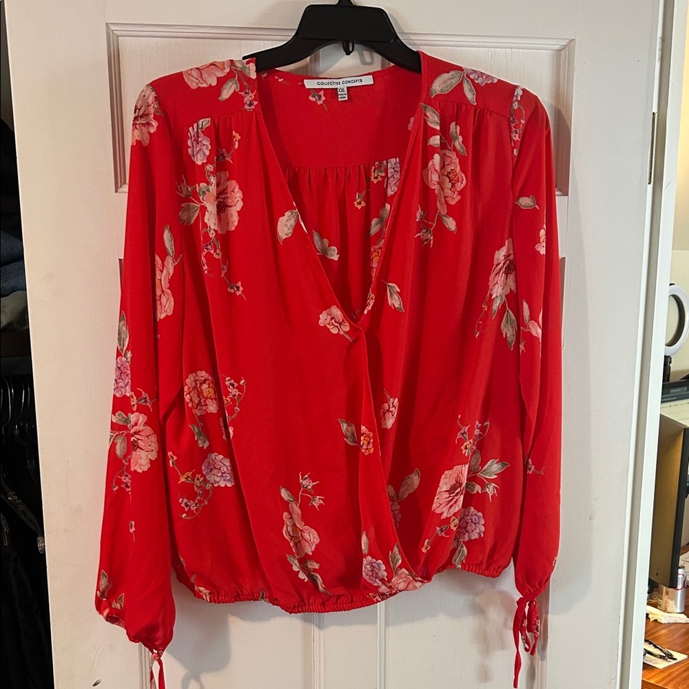 Collective Concepts Red Floral Blouse